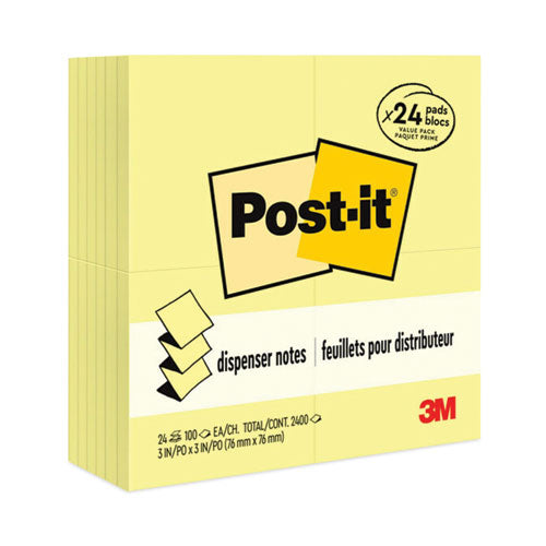 Image of Post-it® Pop-up Notes Original Canary Yellow Pop-up Refill Value Pack, 3" x 3", Canary Yellow, 100 Sheets/Pad, 24 Pads/Pack