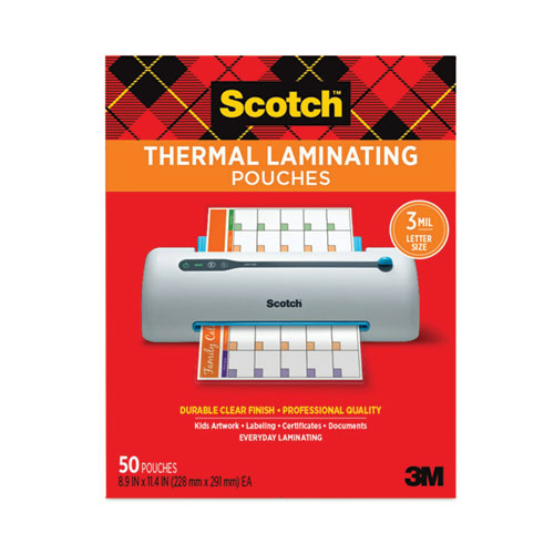 Image of Scotch Laminating Pouches, 3 Mil, 9" X 11.5", Gloss Clear, 50/pack