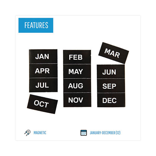 Image of MasterVision® Heavy-Duty Board Magnet Labels, Months of the Year (January-December), 1" Tall, White Characters, Black Background, 12/Pack
