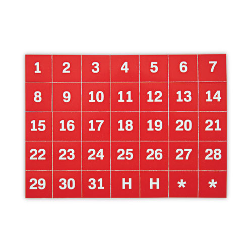 Image of MasterVision® Heavy-Duty Board Magnet Labels, Calendar Dates (1-31), 1" Tall, White Characters, Red Background, 35/Pack