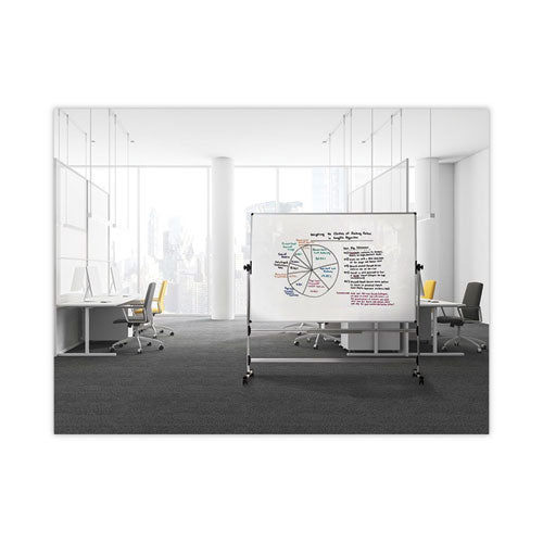 Image of MasterVision® Earth Silver Easy Clean Mobile Revolver Dry Erase Boards, 36" x 48", White Surface, Natural Steel Frame