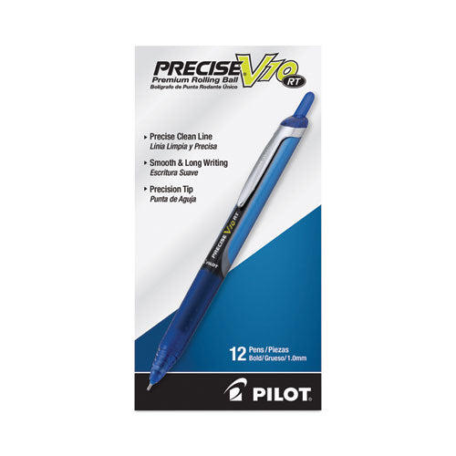 Image of Pilot® Precise V10RT Rollerball Pen, Retractable, Bold 1 mm, Blue Ink, Blue Barrel, Dozen