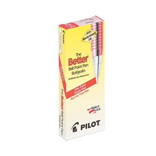 Image of Pilot® Better Ballpoint Pen, Stick, Fine 0.7 Mm, Red Ink, Translucent Red Barrel, Dozen