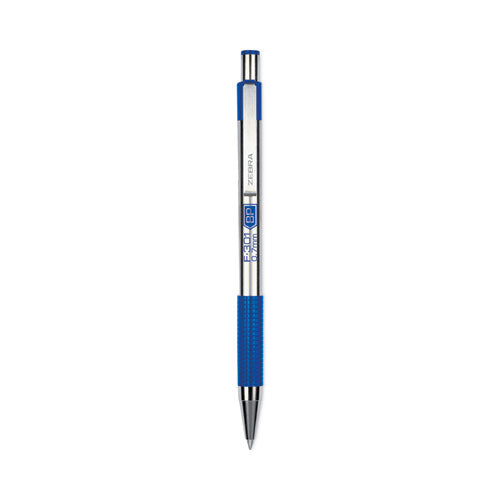 Image of Zebra® F-301 Ballpoint Pen, Retractable, Fine 0.7 Mm, Blue Ink, Stainless Steel/blue Barrel, 2/pack