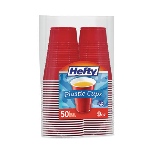 Image of Hefty® Easy Grip Disposable Plastic Party Cups, 9 Oz, Red, 50/pack