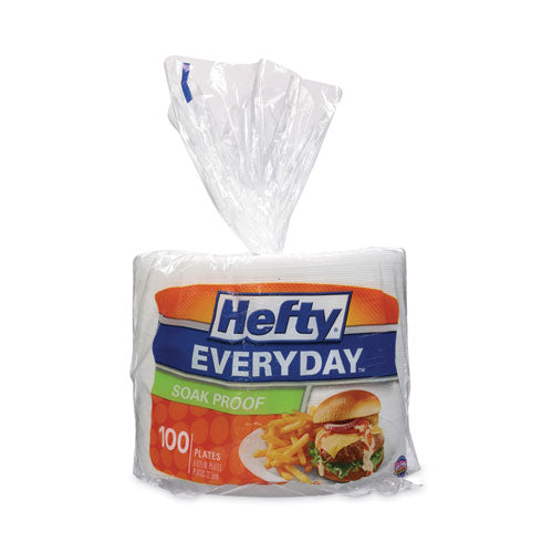 Image of Hefty® Soak Proof Tableware, Plate, Foam, 8.88" dia, White, 100/Pack