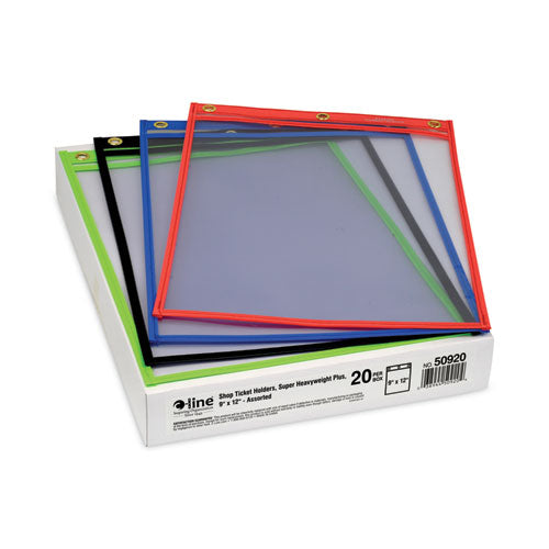 Image of C-Line® Heavy-Duty Super Heavyweight Plus Stitched Shop Ticket Holders, Clear/Assorted, 9 X 12, 20/Box
