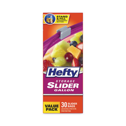 Image of Hefty® Slider Stand and Fill Food Storage Bags, Gallon, 10.56" x 11", Clear, 30/Box
