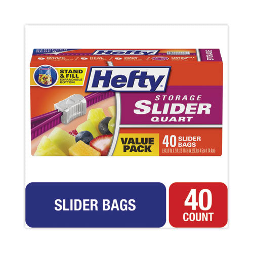 Image of Hefty® Slider Stand and Fill Food Storage Bags, Quart, 8" x 7", Clear, 40/Box