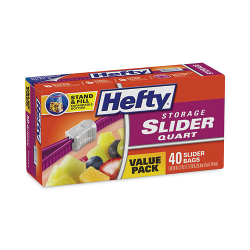 Image of Hefty® Slider Stand and Fill Food Storage Bags, Quart, 8" x 7", Clear, 40/Box