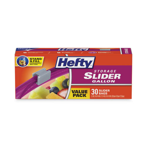 Image of Hefty® Slider Stand and Fill Food Storage Bags, Gallon, 10.56" x 11", Clear, 30/Box