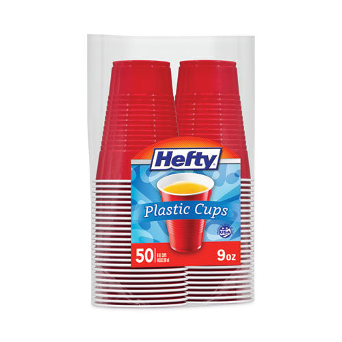Image of Hefty® Easy Grip Disposable Plastic Party Cups, 9 Oz, Red, 50/pack