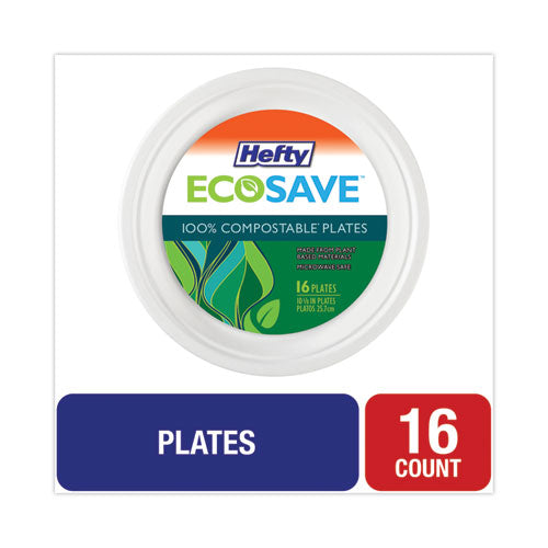 Image of Hefty® ECOSAVE Tableware, Plate, Sugarcane, 10.13" dia, White, 16/Pack