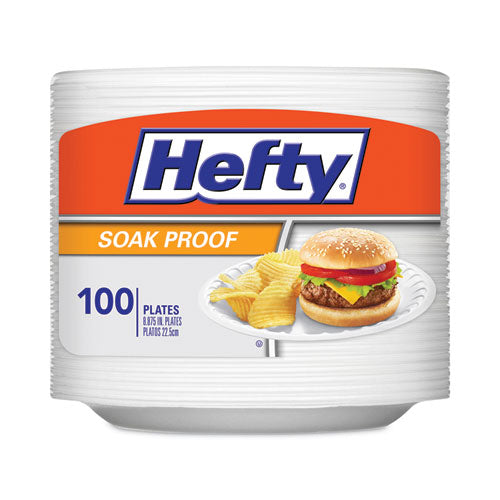Image of Hefty® Soak Proof Tableware, Plate, Foam, 8.88" dia, White, 100/Pack