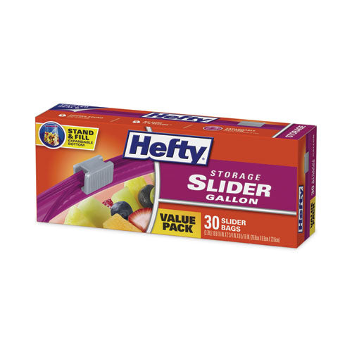 Image of Hefty® Slider Stand and Fill Food Storage Bags, Gallon, 10.56" x 11", Clear, 30/Box