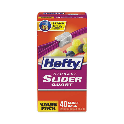Image of Hefty® Slider Stand and Fill Food Storage Bags, Quart, 8" x 7", Clear, 40/Box