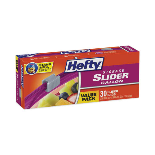 Image of Hefty® Slider Stand and Fill Food Storage Bags, Gallon, 10.56" x 11", Clear, 30/Box