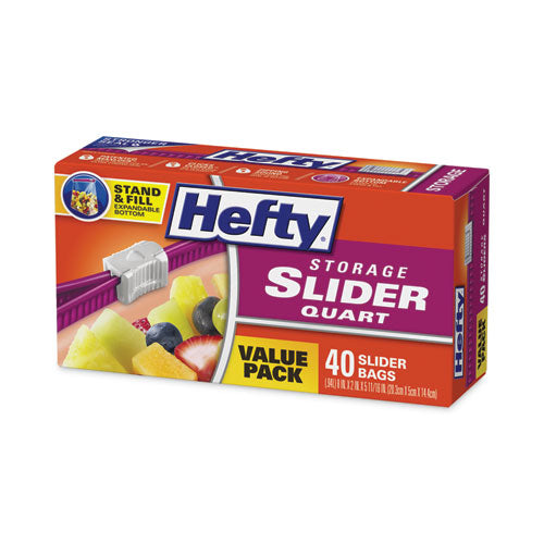 Image of Hefty® Slider Stand and Fill Food Storage Bags, Quart, 8" x 7", Clear, 40/Box