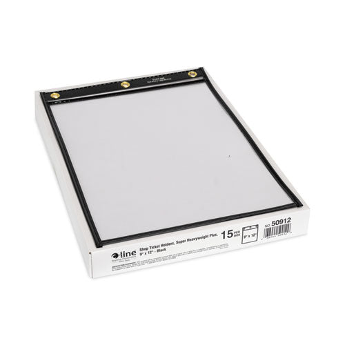 Image of C-Line® Heavy-Duty Super Heavyweight Plus Stitched Shop Ticket Holders, Clear/Black, 9 X 12, 15/Box