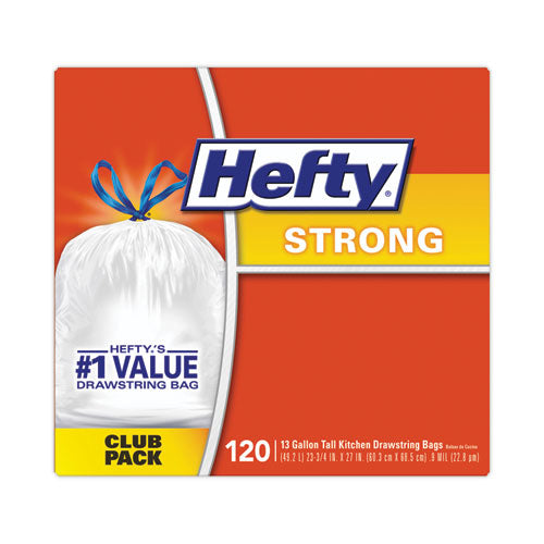 Image of Hefty® Strong Tall Kitchen Drawstring Bags, 13 gal, 24" x 27.75", White, 120/Box