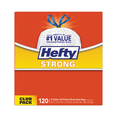 Image of Hefty® Strong Tall Kitchen Drawstring Bags, 13 gal, 24" x 27.75", White, 120/Box
