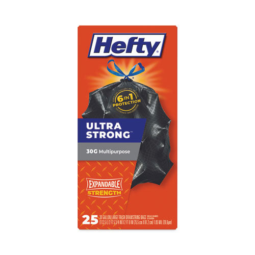 Image of Hefty® Ultra Flex Waste Bags, Drawstring, 30 gal, 1.05 mil, 6" x 2.1", Black, 150/Carton