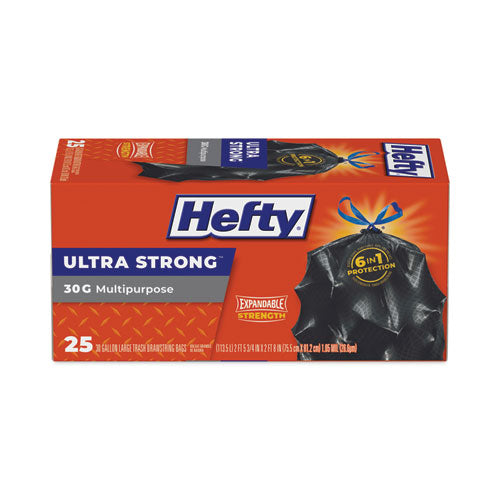 Image of Hefty® Ultra Flex Waste Bags, Drawstring, 30 gal, 1.05 mil, 6" x 2.1", Black, 150/Carton