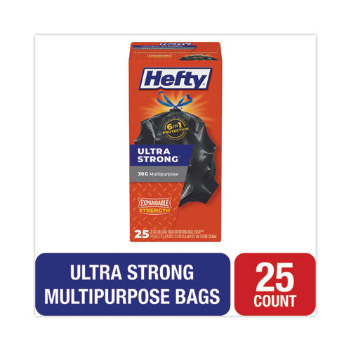 Image of Hefty® Ultra Flex Waste Bags, Drawstring, 30 gal, 1.05 mil, 6" x 2.1", Black, 150/Carton