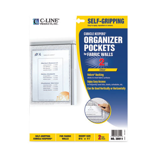 Image of C-Line® Cubicle Keepers Hook and Loop-Backed Display, 9.2 x 11.41, Velcro Mount, Clear, 2/Pack