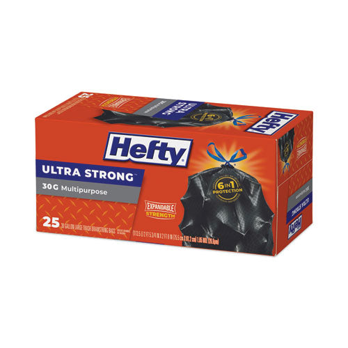 Image of Hefty® Ultra Flex Waste Bags, Drawstring, 30 gal, 1.05 mil, 6" x 2.1", Black, 150/Carton