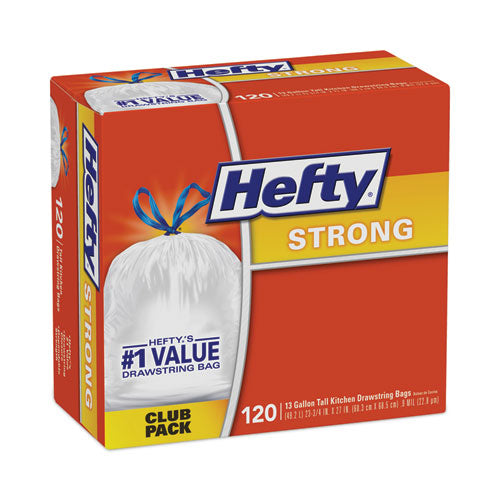 Image of Hefty® Strong Tall Kitchen Drawstring Bags, 13 gal, 23.75" x 27", White, 90/Box