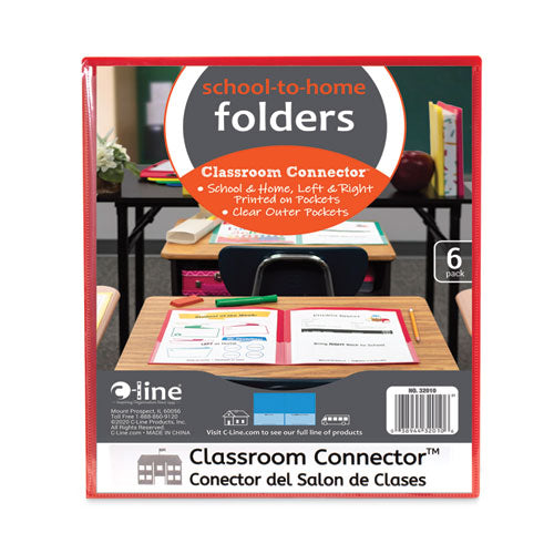 Image of C-Line® Classroom Connector Folders, 11 X 8.5, Clear/assorted, 6/pack