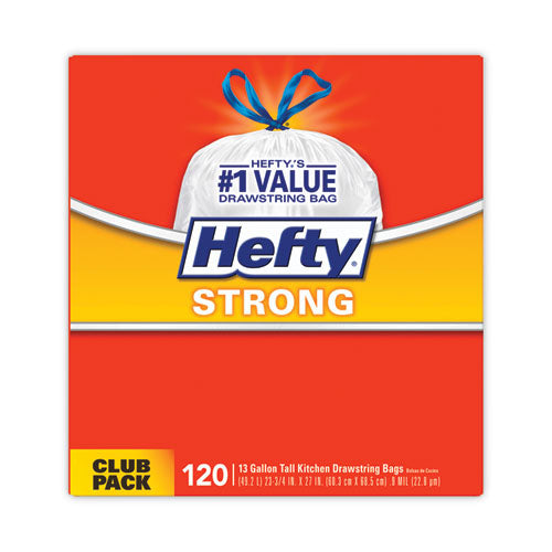 Image of Hefty® Strong Tall Kitchen Drawstring Bags, 13 gal, 24" x 27.75", White, 120/Box