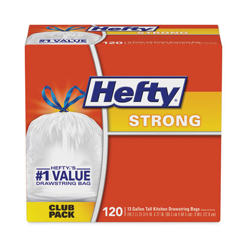 Image of Hefty® Strong Tall Kitchen Drawstring Bags, 13 gal, 23.75" x 27", White, 90/Box