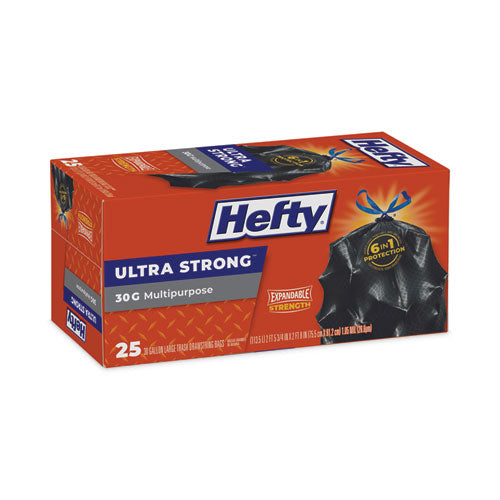Image of Hefty® Ultra Flex Waste Bags, Drawstring, 30 gal, 1.05 mil, 6" x 2.1", Black, 150/Carton