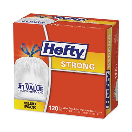 Image of Hefty® Strong Tall Kitchen Drawstring Bags, 13 gal, 23.75" x 27", White, 90/Box