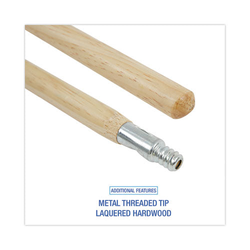 Image of Boardwalk® Metal Tip Threaded Hardwood Broom Handle, 1.13" dia x 60", Natural