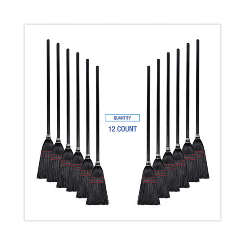Image of Boardwalk® Flag Tipped Poly Lobby Brooms, Flag Tipped Poly Bristles, 38" Overall Length, Natural/black, 12/carton