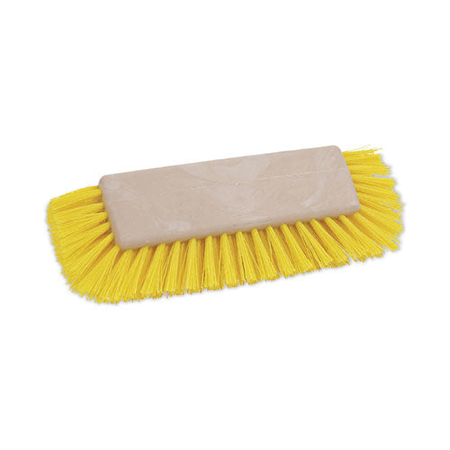 Image of Boardwalk® Dual-Surface Scrub Brush, Yellow Polypropylene Bristles, 10" Brush, Plastic Handle