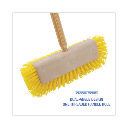 Image of Boardwalk® Dual-Surface Scrub Brush, Yellow Polypropylene Bristles, 10" Brush, Plastic Handle
