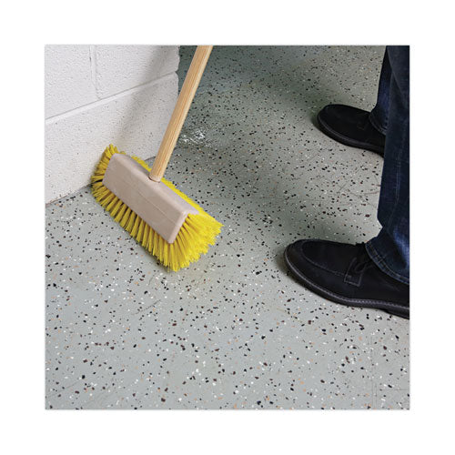 Image of Boardwalk® Dual-Surface Scrub Brush, Yellow Polypropylene Bristles, 10" Brush, Plastic Handle