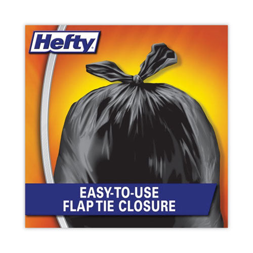 Image of Hefty® Easy Flaps Trash Bags, Tie-Flap, 30 gal, 0.85 mil, 30" x 33", Black, 40 Bags/Box, 6 Boxes/Carton