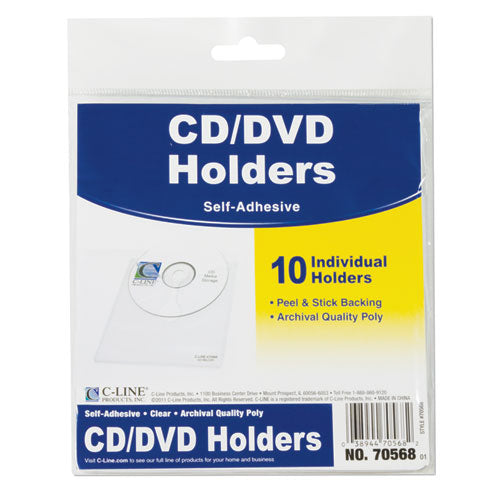 Image of C-Line® Self-Adhesive CD Holder, 1 Disc Capacity, Clear, 10/Pack