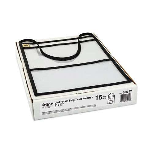 Image of C-Line® 2-Pocket Shop Ticket Holder w/Setrap, Black Stitching, 150-Sheet, 9 x 12, 15/Box