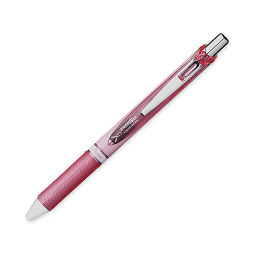 Image of Pentel® EnerGel RTX Breast Cancer Awareness Gel Pen, Retractable, Medium 0.7 mm, Black Ink, Pink/Silver Barrel, 3/Pack
