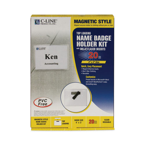 Image of C-Line® Magnetic Name Badge Holder Kit, Horizontal, 4w X 3h, Clear, 20/box
