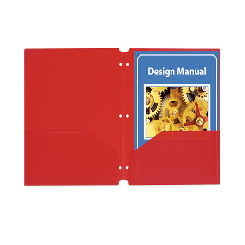 Image of C-Line® Two-Pocket Heavyweight Poly Portfolio Folder, 3-Hole Punch, 11 X 8.5, Red, 25/box
