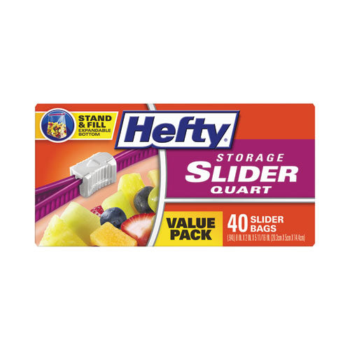 Image of Hefty® Slider Stand and Fill Food Storage Bags, Quart, 8" x 7", Clear, 40 Bags/Box, 9 Boxes/Carton