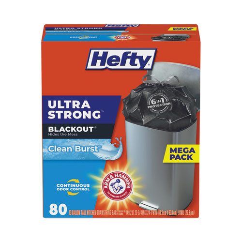 Image of Hefty® Ultra Strong BlackOut Tall-Kitchen Drawstring Bags, 13 gal, 23.75" x 24.88", Black, 80 Bags/Box, 3 Boxes/Carton