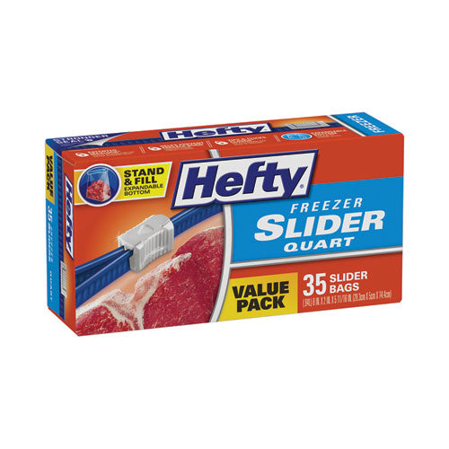 Image of Hefty® Slider Stand and Fill Freezer Storage Bags, 32 oz, 7" x 8", Clear, 35/Box
